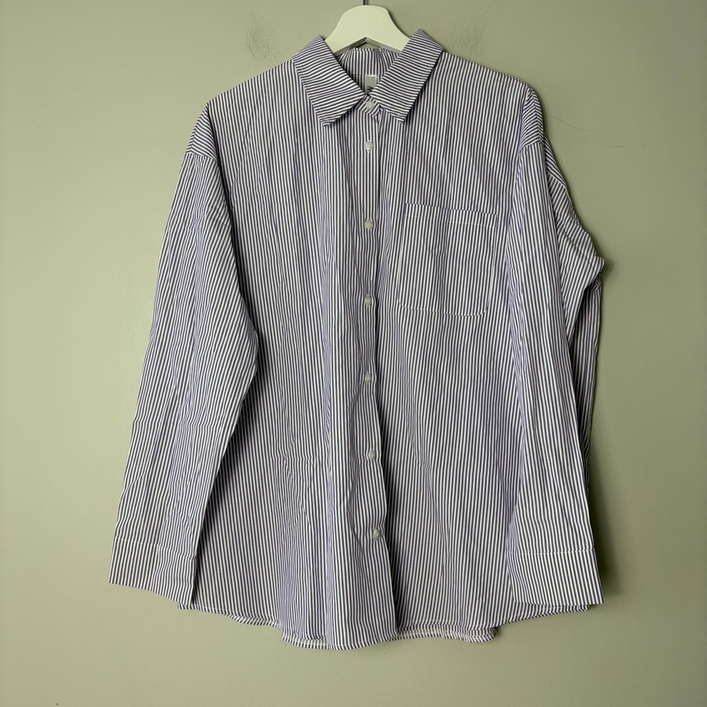 NWT AISEW Purple Striped Button Down Women's Large